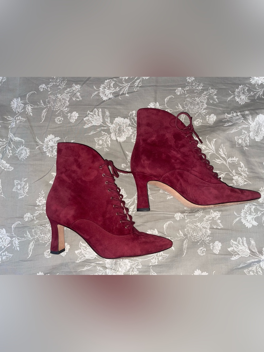 Nine West Women’s Lace-Up Burgundy Suede Ankle Boots